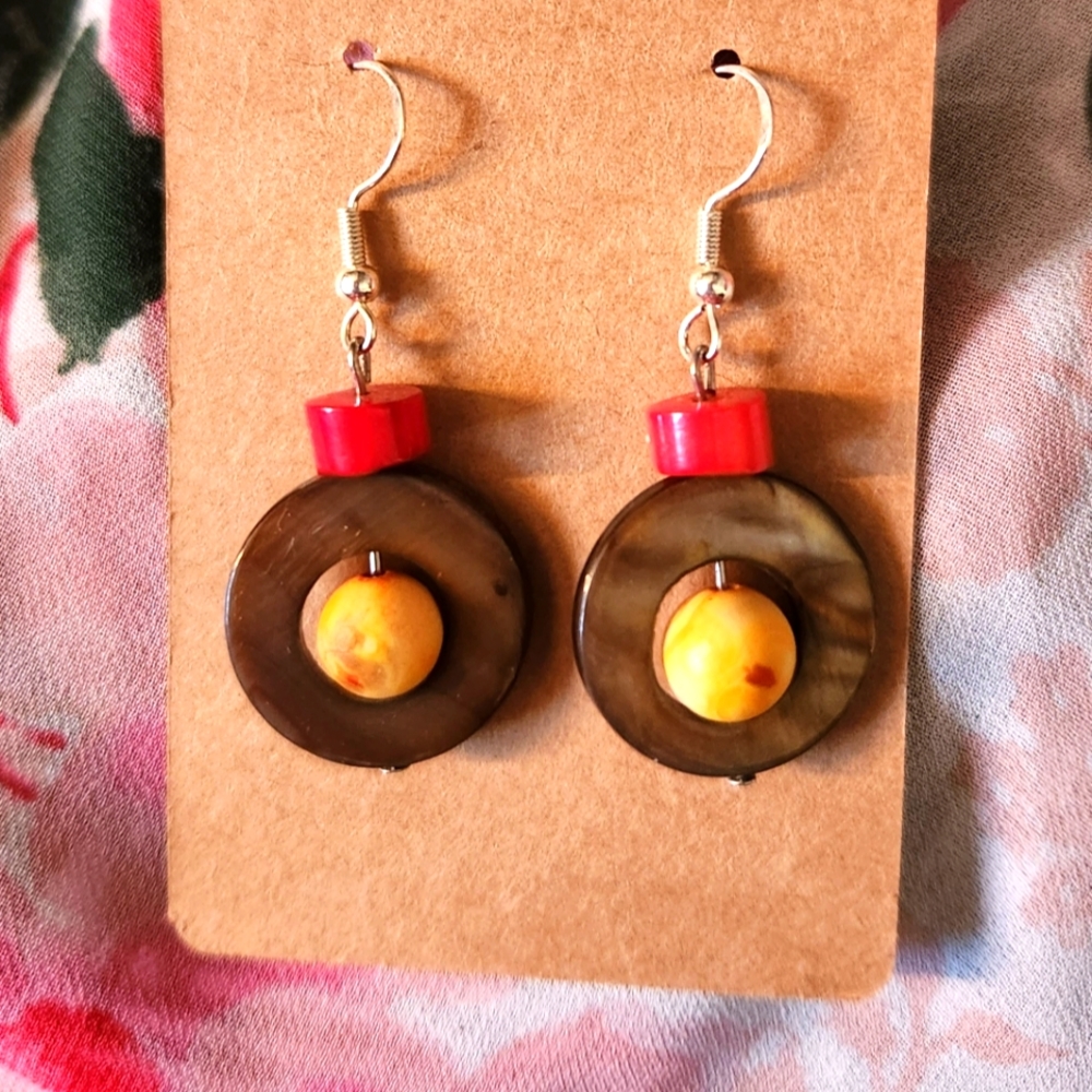 Handmade earrings, genuine stone/shell/coral. Sterling silver earwi…